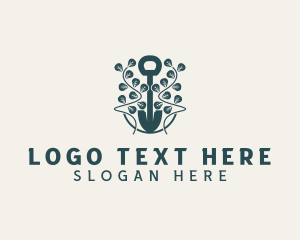 Grass Cutting - Leaf Landscaping Shovel logo design