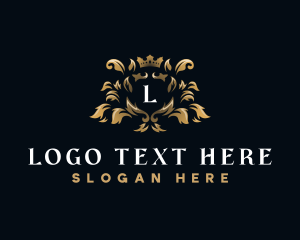 High End - Leaf Crown Shield logo design