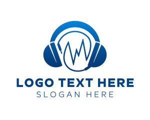 Record - Blue Recording Headphone logo design