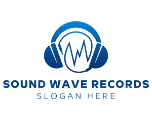 Record - Blue Recording Headphone logo design