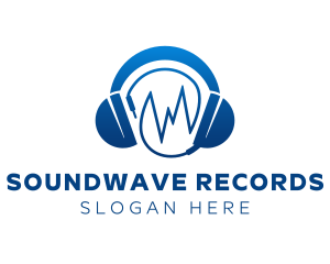 Record - Blue Recording Headphone logo design