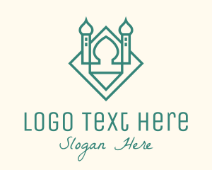 Prayer - Green Monoline Islamic Mosque logo design