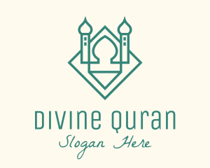 Quran - Green Monoline Islamic Mosque logo design