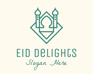 Eid - Green Monoline Islamic Mosque logo design