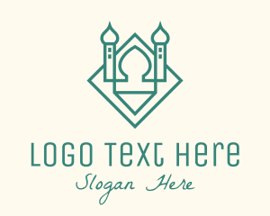 Taj Mahal - Green Monoline Islamic Mosque logo design