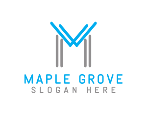 Blue Grey M Outline logo design