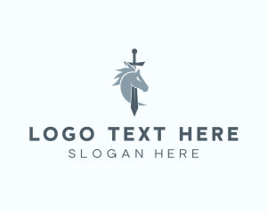 Defend - Horse Medieval Sword logo design