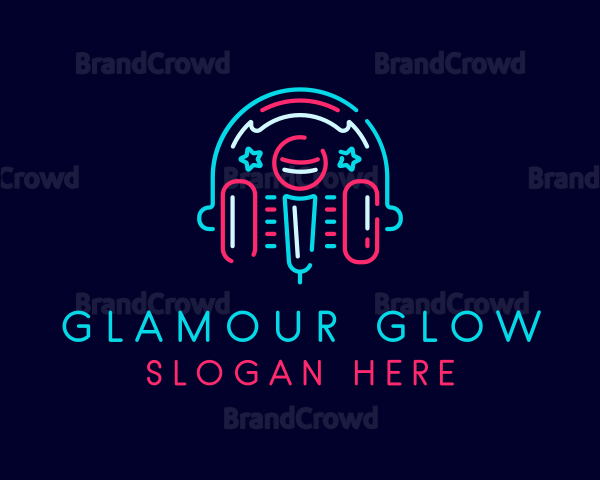 Neon Microphone Headphones Logo