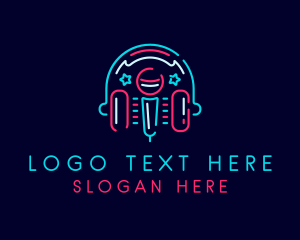 Lounge - Neon Microphone Headphones logo design