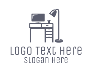 Work From Home - Gray Desk Office logo design