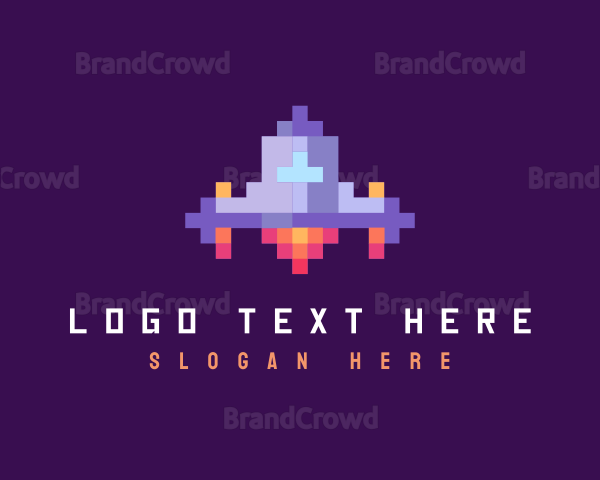 Retro Pixel Spaceship Logo