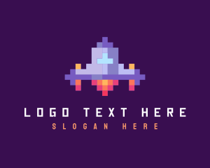 Spaceship - Retro Pixel Spaceship logo design