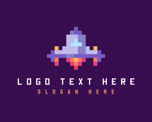 Retro Pixel Spaceship Logo