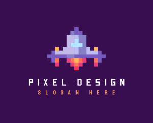 Retro Pixel Spaceship logo design