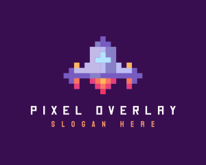 Retro Pixel Spaceship logo design