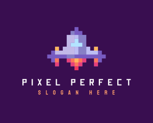 Retro Pixel Spaceship logo design