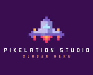 Retro Pixel Spaceship logo design