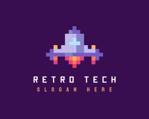 Retro Pixel Spaceship logo design