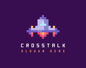 Digital - Retro Pixel Spaceship logo design