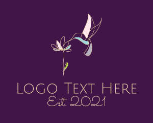 Floral - Hummingbird Flower Monoline logo design