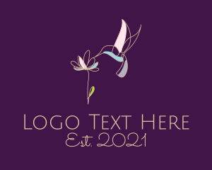 Delicate - Hummingbird Flower Monoline logo design