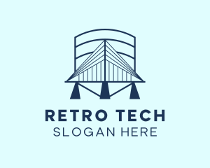 Blue Retro Bridge Structure logo design