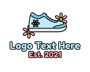 Running - Cute Girly Flower Shoe logo design