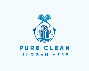 Blue Clean Building Wash logo design