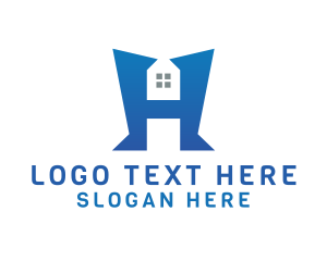 Blue House - Geometric H House logo design
