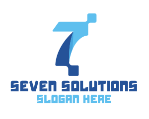 Seven - Blue Digital Number 7 logo design