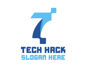 Hack - Blue Digital Number 7 logo design