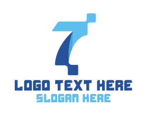 Seventh - Blue Digital Number 7 logo design
