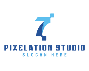 Pixelation - Blue Digital Number 7 logo design