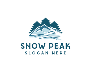 Skiing - Snow Mountain Pine Tree logo design