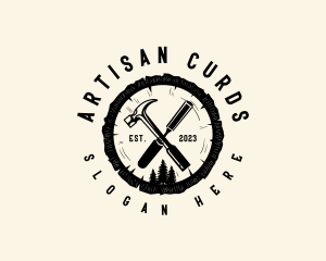 Woodwork Hammer Chisel logo design