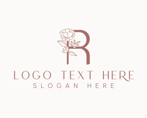 Natural Rose Floral Letter R logo design