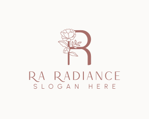 Natural Rose Floral Letter R logo design