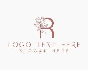 Rose - Natural Rose Floral Letter R logo design