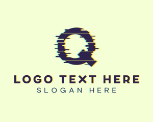 Glitch - Digital Anaglyph Letter Q logo design