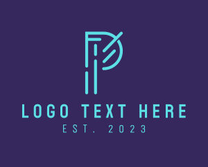 Blue - Neon Tech Letter P logo design