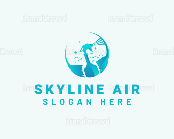 Sprayer Broom Cleaning Logo