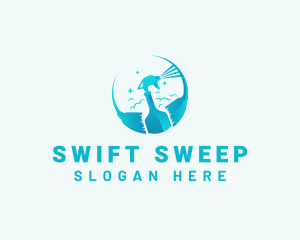 Broom - Sprayer Broom Cleaning logo design