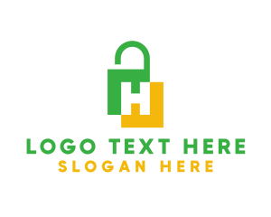 Alphabet - Green Yellow H Padlock logo design