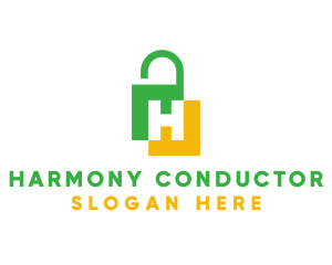 Green Yellow H Padlock logo design