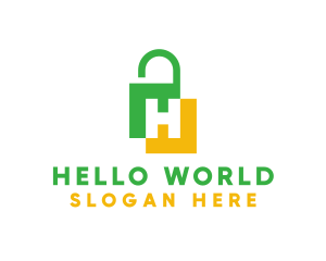 Green Yellow H Padlock logo design