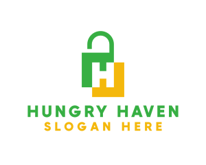 Green Yellow H Padlock logo design