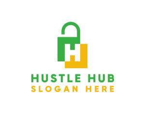 Green Yellow H Padlock logo design