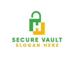 Encrypted - Green Yellow H Padlock logo design