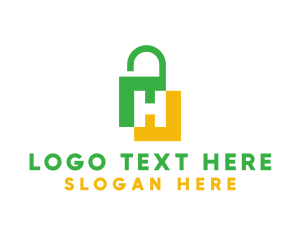 Password - Green Yellow H Padlock logo design