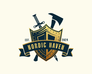Nordic - Weaponry Sword Axe logo design
